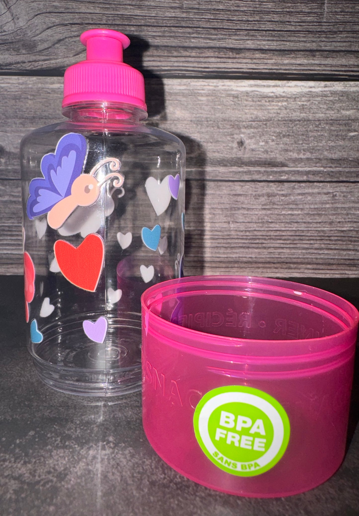 Pink Butterfly Snack Water Bottle