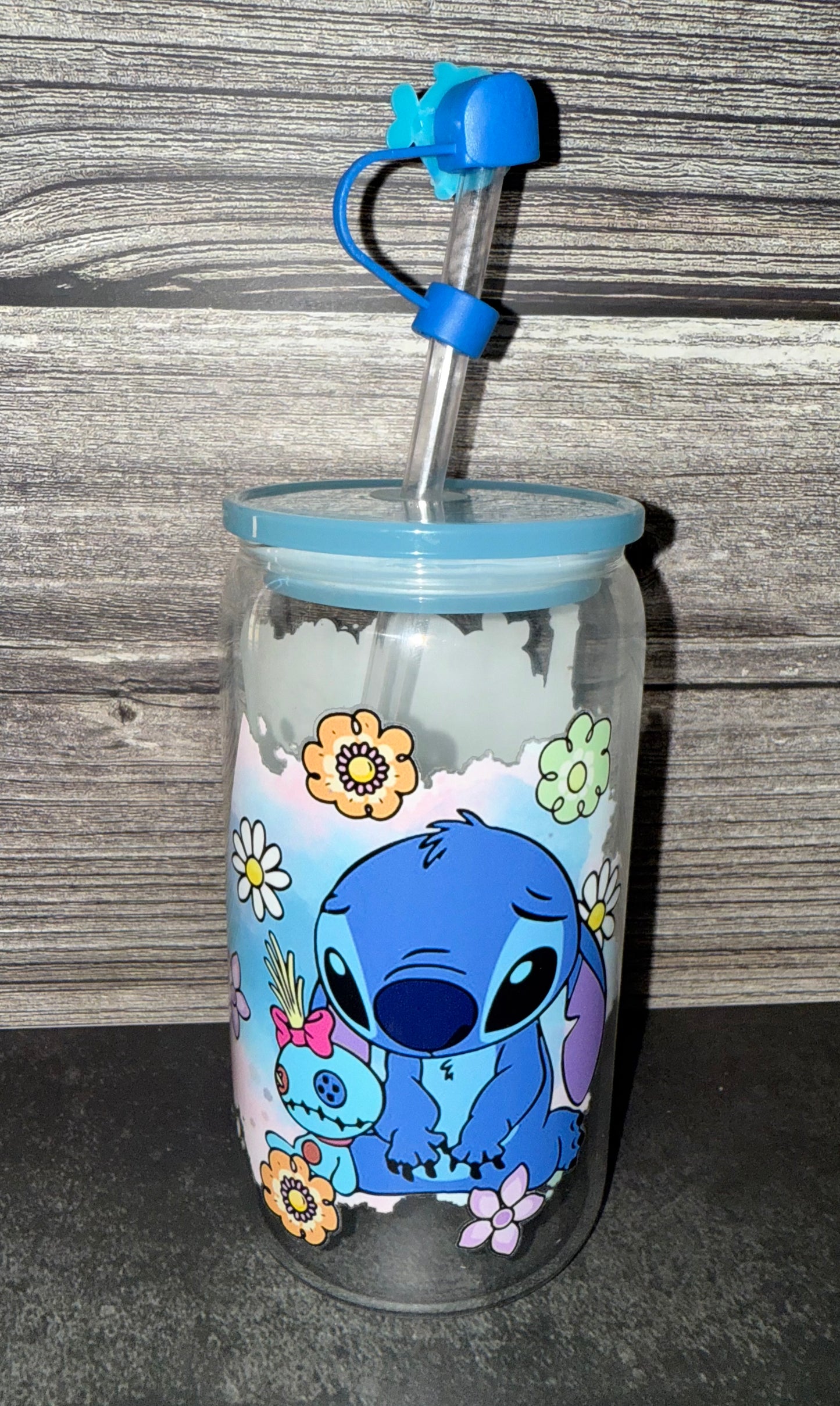 Stitch Blues Glass Cup