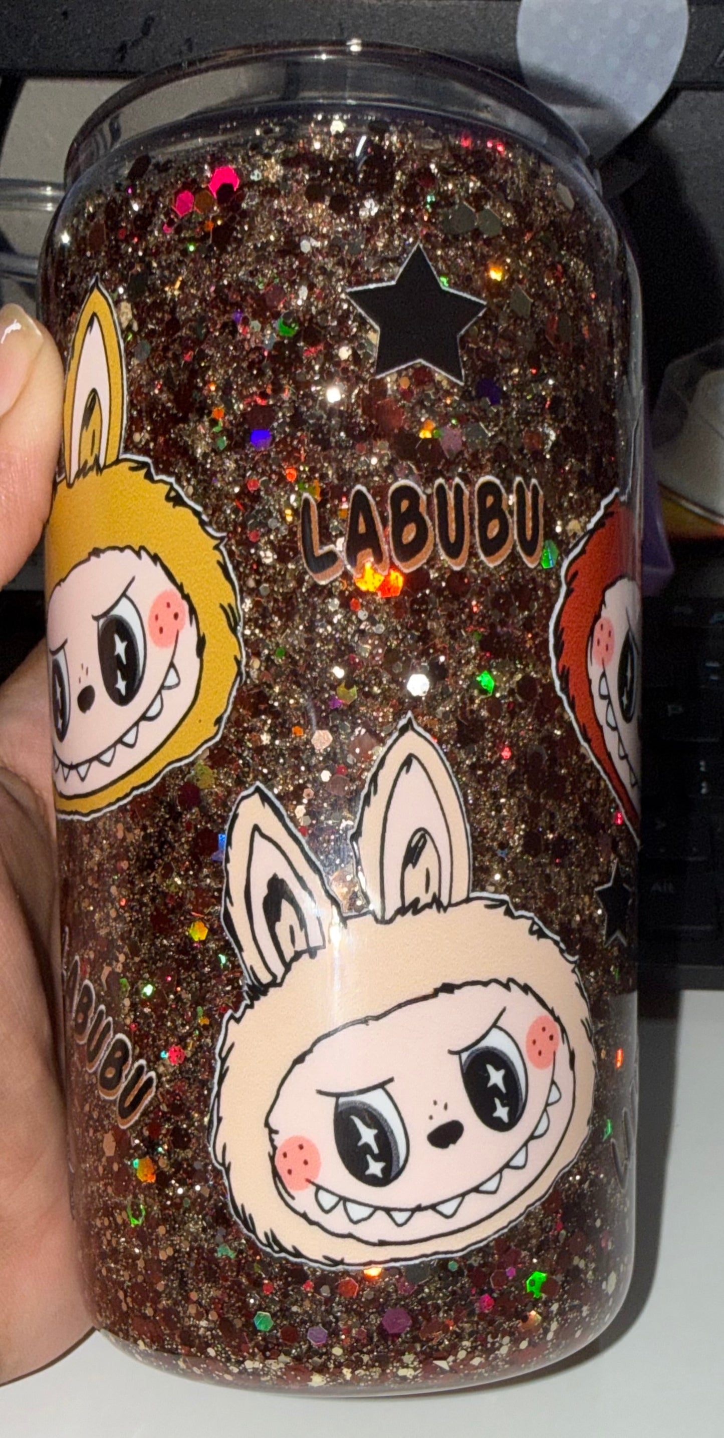 Labubu Snow Globe Brown Glitter Cup