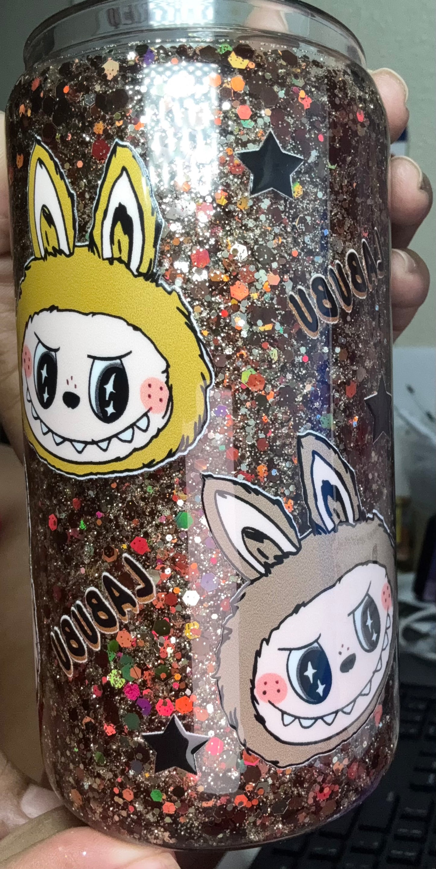 Labubu Snow Globe Brown Glitter Cup