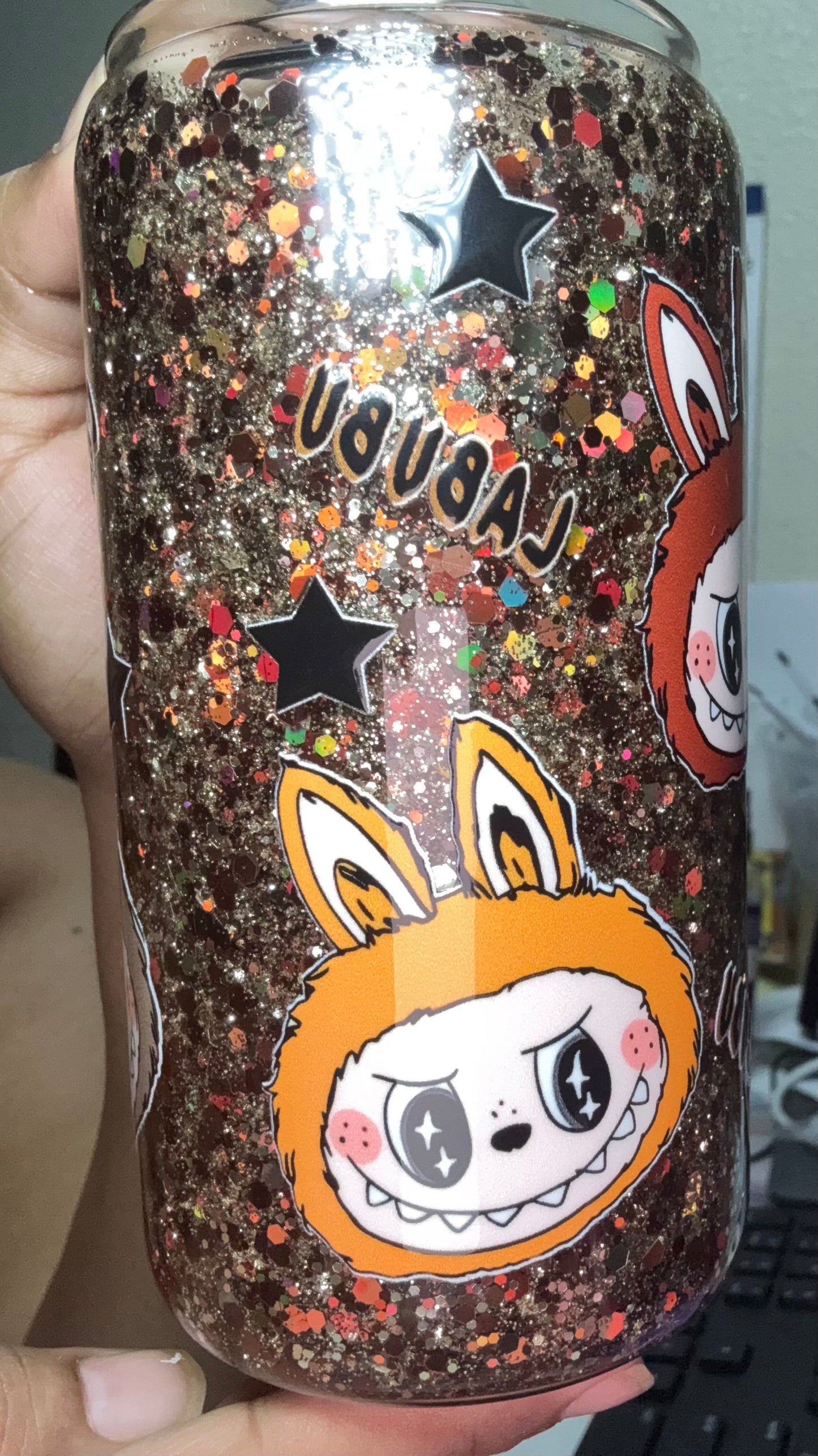 Labubu Snow Globe Brown Glitter Cup