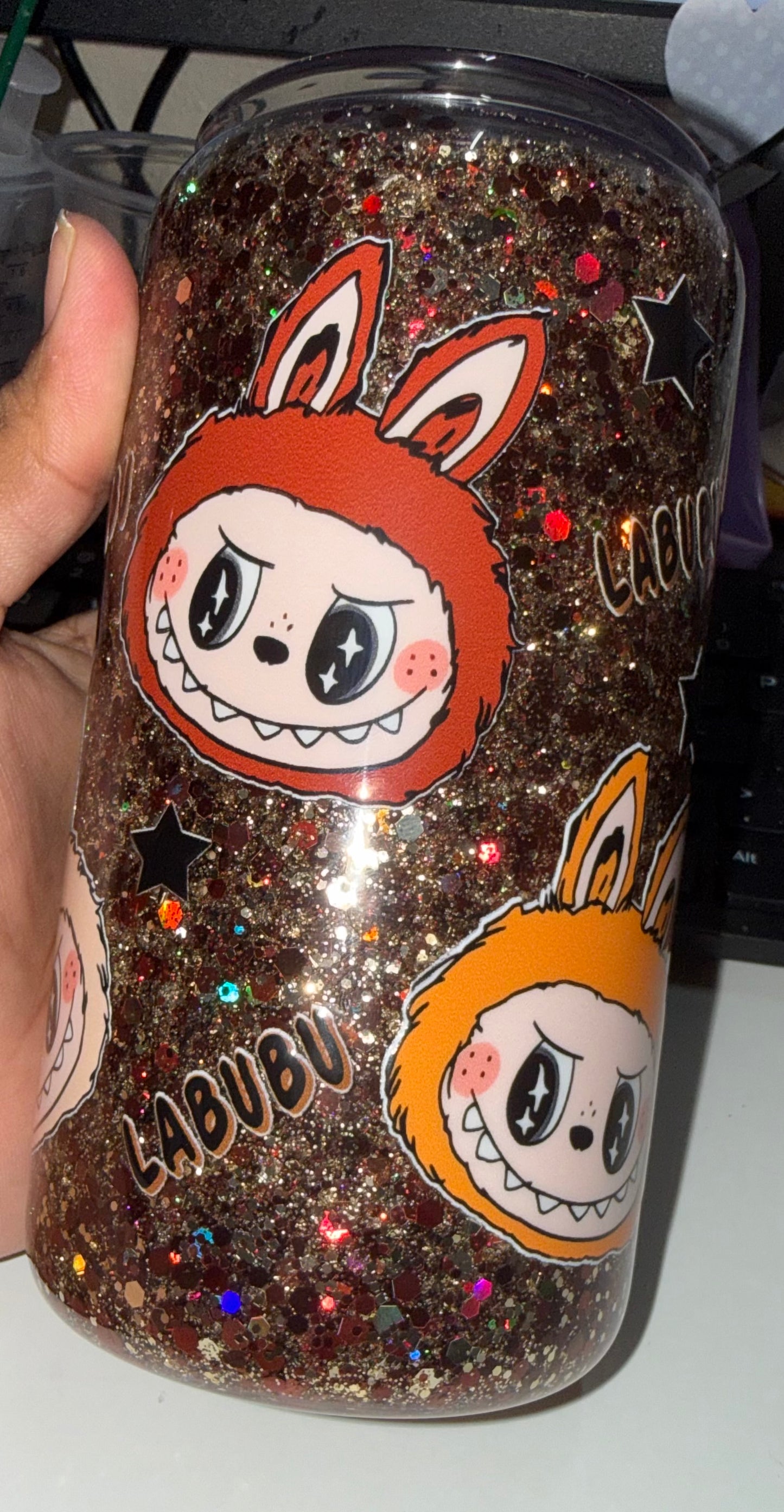Labubu Snow Globe Brown Glitter Cup