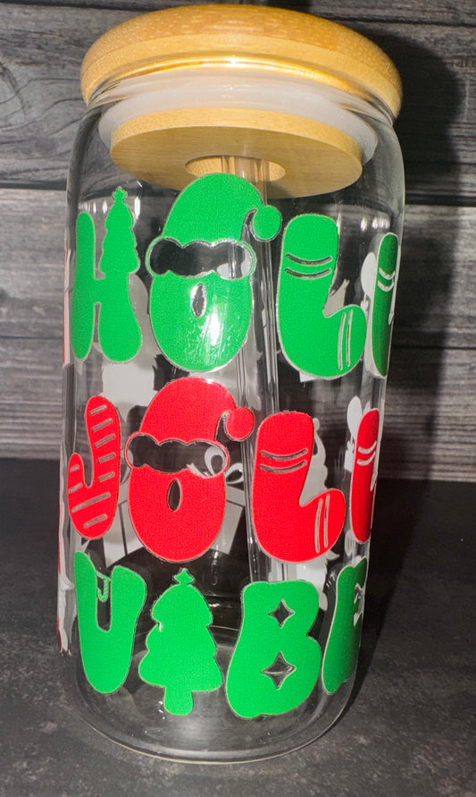 Holly Jolly Vibes Glass Cup