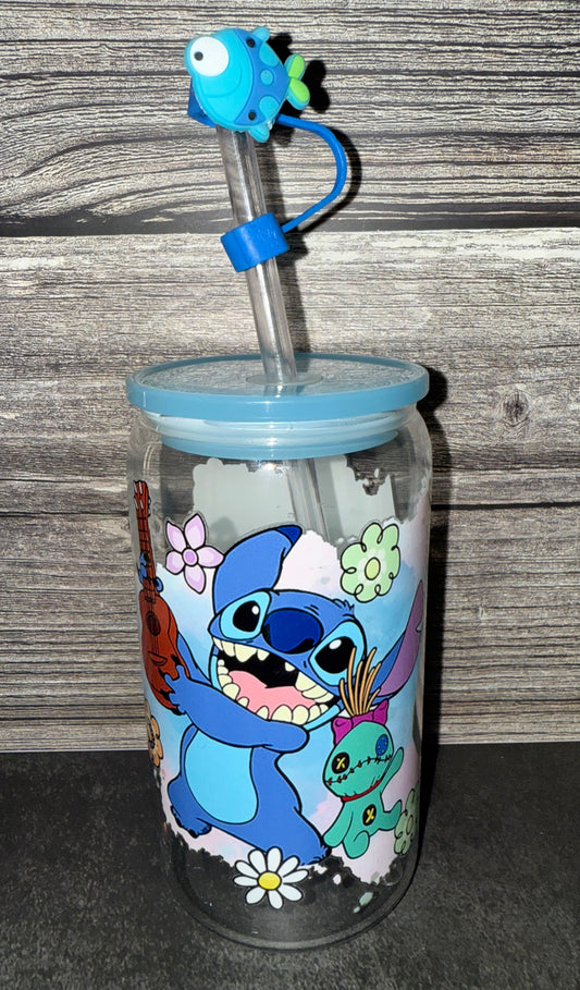 Stitch Blues Glass Cup